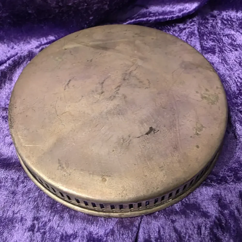 Vintage Pierced Brass Tray Etched Floral Round Vanity Tea Tray Rustic Boho